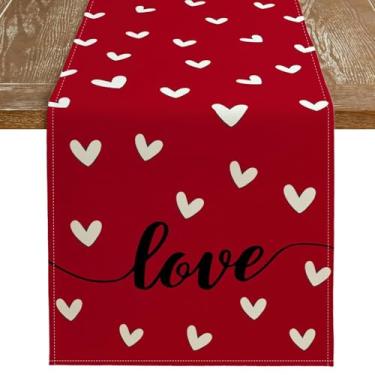 Imagem de ARKENY Caminho de mesa para o Dia dos Namorados 33 x 182 cm coração vermelho fazenda interior vintage amor feriado reunião jantar decoração festa