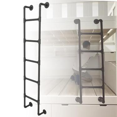 Imagem de Escada de beliche, preta | Escada de poço de janela resistente de 4 a 8 degraus, escada de metal montada na parede para escadas de escalada em loft para cama alta (290 cm/114 pol)