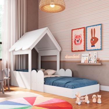 Imagem de Cama Infantil Montessoriana Casinha Branca Completa Móveis