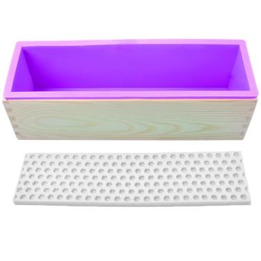 Imagem de Kit de fabricação de sabão de pão, revestimento de silicone de 1,247 g, caixa de madeira com colmeia e hexágono e tapete de rosa, molde criativo de favo de mel para fazer sabão DIY (roxo e rosa