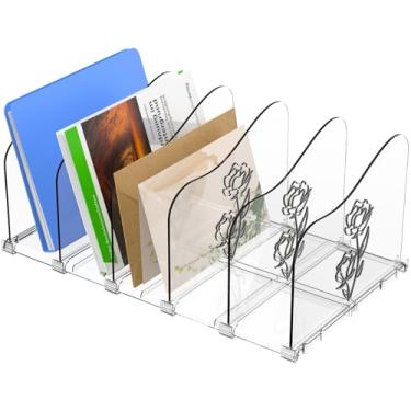 Imagem de Organizador de arquivos transparente para mesa, classificador de pastas de arquivos de mesa vertical de 5 seções com padrão rosa, suporte de revista de correio ajustável para casa, escritório, escola