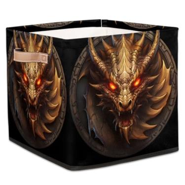 Imagem de hongjinglin Cestas de armazenamento de cubos dobráveis com emblema de dragão animal, caixas dobráveis e legais, brinquedo infantil com alças, organizador de tecido, cesto organizador para berçário