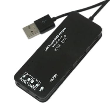 Imagem de Placa de som USB 2 em 1 e hub de 3 portas – áudio de 7.1 canais com suporte para microfone, hub USB 2.0 Plug and Play para fone de ouvido, teclado, mouse e impressora em Windows, laptop, desktop, PC