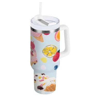 Imagem de Blueangle Copo isolado de 850 g com alça e tampa de canudo - Caneca de viagem de aço inoxidável à prova de vazamento, garrafa de água de sorvete de frutas a vácuo de parede dupla (324)