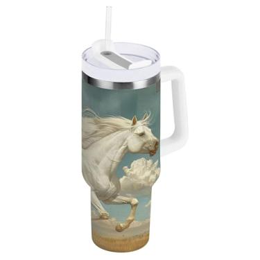 Imagem de xigua Copo Majestic Horse de 850 g com tampa e canudo, aço inoxidável de vácuo duplo isolado garrafa de água esportiva suporte de copo de café de viagem à prova de vazamento para bebida gelada