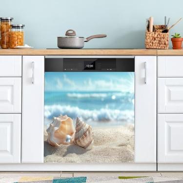 Imagem de SEHANY Capa magnética de máquina de lavar louça, estrela do mar, mar, praia, adesivos magnéticos decorativos antiarranhões para painel de geladeira e lava-louças, decoração personalizada de cozinha