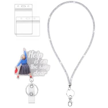 Imagem de Carretel de crachá retrátil e conjunto de cordão para crachá de identificação, Help is on the Way Dear Cute Badge Holder Clipe retrátil para enfermeira, médico, professor e trabalhador de escritório