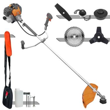 Imagem de Roçadeira Lateral Tekna RL520P À Gasolina 52cc 2HP Alta Rotação Para Todos os Tipos de Trabalho Com Carretel Nylon + Kit de 4 Lâminas de Cortes