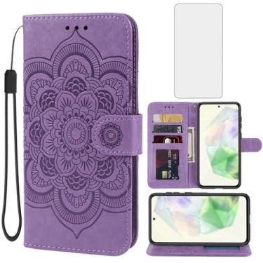 Imagem de Bohefo Capa para Galaxy A56 5G Capa/Galaxy M56 Capa carteira com protetor de tela de vidro temperado, suporte para cartão de crédito Mandala de couro para Samsung Galaxy A56 5G roxo
