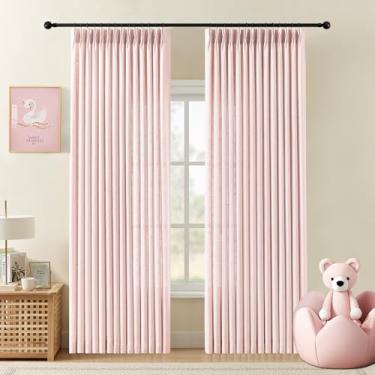 Imagem de Cortinas rosa claro plissadas de 203 cm para sala de estar, cortina de linho com filtro de luz semitransparente, cortina traseira treinada com memória, cortinas com ganchos para quarto de meninas, 2