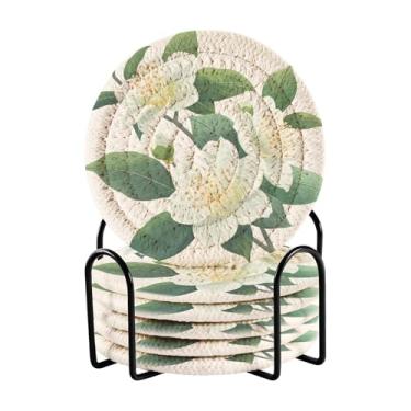 Imagem de Qilmy Conjunto de 6 peças de porta-copos de flores bonitas ou porta-copos de bar para bebidas, porta-copos de fazenda ou porta-copos de mesa rústicos, porta-copos modernos de algodão para o Natal1267