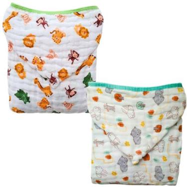 Imagem de Kit 2 Toalhões de Banho Infantil Fralda Soft com Capuz Algodão Premium