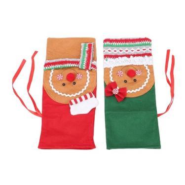 Imagem de Aqur2020 2 Pçs Capa de Garrafa de Vinho de Natal, Capa de Garrafa de Vinho de Homem de Gengibre Com Tecido de Lenço de para Decoração de Mesa de Férias e Fontes de Festa de Casamento (Vermelho