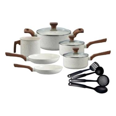 Imagem de Jogo De Panelas Indução Cerâmica 10 Peças Cor Granito (Mármore)