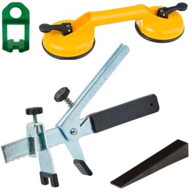 Imagem de Ventosa Dupla Para Vidro Mármore Metal Piso + Nivelador 100 Un + Cunha Plástica 50 Un + Alicate de Aço
