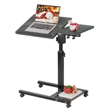 Imagem de Furist Suporte para laptop de altura ajustável para PC, computador, portátil, giratório, mesa giratória, mesa giratória, carrinho de mesa inclinável com rodas, rodízios e mouse pad mesa