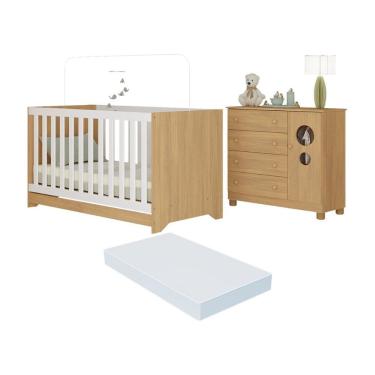Imagem de Berço Americano 3 em 1 com Colchão Incluso e Cômoda 1 Porta 4 Gavetas Bombom Multimóveis MP4716