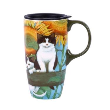 Imagem de Topadorn Caneca de cerâmica de café com leite de 482 g de porcelana com tampa, perfeita para café e chá, presente de Natal para ele, gato