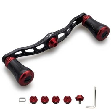 Imagem de HEIGHTEN Carretel de pesca de 105 mm com botão de 19 mm para Shimano Daiwa Abu Garcia Penn Kastking Lew's Baitcasting Reel Power Crank Acessório (preto e vermelho) (1156)