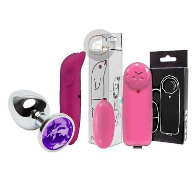 Imagem de Kit golfinho vibrador feminino ponto g e clitoris + bullet + plug anal