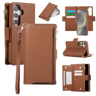 Imagem de Capa carteira para Samsung Galaxy S24 Plus, bolso com zíper magnético [destacável] capa de couro com compartimentos para cartões e dinheiro, [bloqueio RFID] Capa com alça de pulso e cordão para mulher