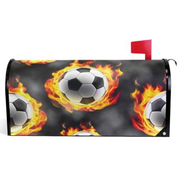 Imagem de TSENQUE Capas magnéticas decorativas para caixa de correio bolas de futebol legais cinza fogo vinil caixa de correio envelopes inverno decorações modernas caixa de correio tamanho padrão 52,56 x 45,8
