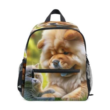 Imagem de GAIGEO Chow Chow Dog Cat Kids Small Backpack 10x4x12 In, Boys School Backpack with Water Bottle Pockets, Whistle Buckle