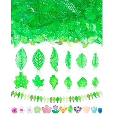 Imagem de FIVEIZERO 200 peças de contas de folha verde acrílica para fazer joias, pingentes de folhas de bordo transparentes, minúsculas tampas de contas de folhas verdes para brincos de plantas com contas