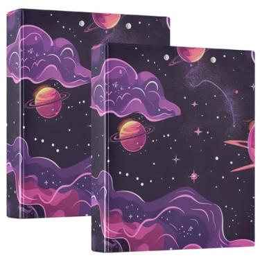 Imagem de Fichário de 3 anéis Purple Planets, fichário espaçoso de 3 cm para documentos importantes, ideal para escritório, escola, casa