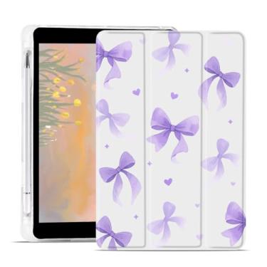 Imagem de AdorableWhimsy Capa com laço roxo para iPad Air de 11 polegadas M3/M2 (2025/2024) para iPad Air 5ª/4ª 11 polegadas 2022/2020 capa protetora de couro com design de laço fofo capa protetora de couro