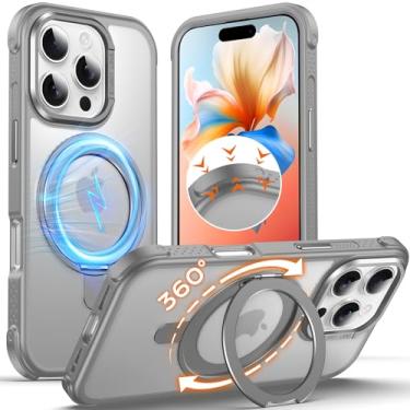 Imagem de Anqrp Capa invisível com suporte magnético giratório de 360° para iPhone 16 Pro, compatível com Mag-Safe, [borda antiderrapante] Capa de telefone à prova de choque translúcida fosca transparente para
