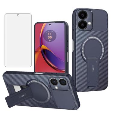 Imagem de Asuwish Capa de celular para Motorola Moto G84 5G Capa magnética de fibra de carbono com protetor de tela de vidro temperado e suporte protetora, fina, macia, rígida, fina, acessórios G 84 2023