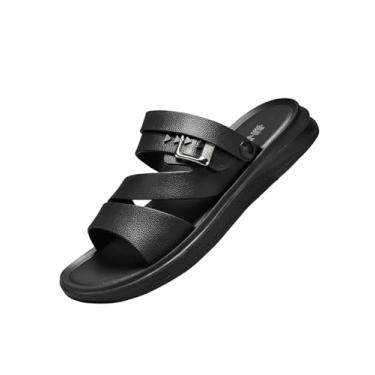Imagem de GORGLITTER Sandálias masculinas de couro para praia 2025 Slide Pantufas, Preto, 40