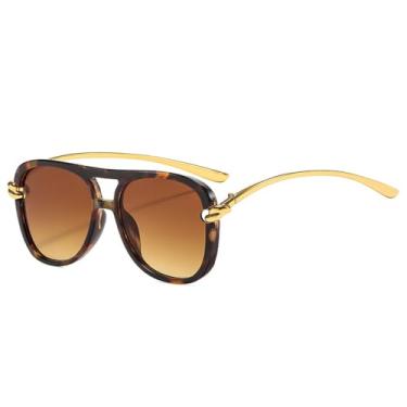 Imagem de Óculos de Sol UV400 - Ponte Dupla com Lentes Degradê em Metal para Homens e Mulheres, Ideais para Esportes, Corrida, Ciclismo e Atividades ao Ar Livre, Estampa de Leopardo e Lentes Degradê