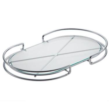 Imagem de Bandeja Decorativa Organizadora Oval Vidro Forma Aparador Mesa Bancada