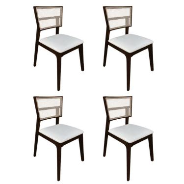 Imagem de Kit 4 Cadeiras De Jantar Tela Premium Madeira Maciça Manuela branco Facto Castanho