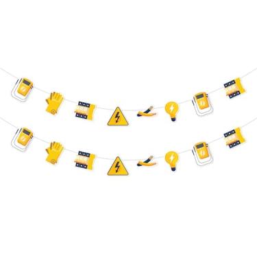 Imagem de Cheereveal 2 pacotes de faixa de eletricista para meninos - luvas de arame de eletricista tema interruptor de lâmpada festa de aniversário chá de bebê guirlandas de bandeja, tema de eletricista