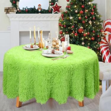 Imagem de clothmile Toalha de mesa de Natal verde de pele sintética 152 x 152 cm, toalha de mesa de Natal verde redonda para cozinha, mesa de jantar, casa, decoração de festa de inverno (verde)