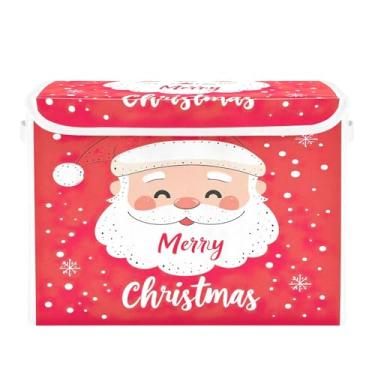 Imagem de SEHANY Linda caixa de armazenamento de Papai Noel de Natal com tampas e alças, organizador de cestas de armazenamento de tecido dobrável, caixas de armazenamento de cubos grandes para roupas, cobertor