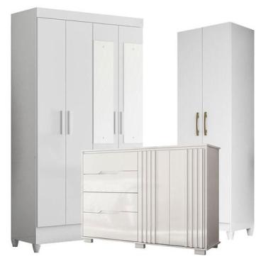 Imagem de Guarda Roupa com Espelho Infantil Sobral com Cômoda Texas e Armário Mu