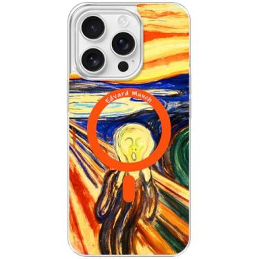 Imagem de Berkin Arts Compatível com iPhone 16 Pro, capa transparente e compatível com Magsafe, com pintura abstrata Shock Art (O Grito de Munch)