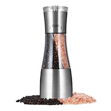 Imagem de 5sssallefaa Moedor de sal e pimenta 2 em 1, moedor manual de pimenta, conjunto de moedor de sal e pimenta de aço inoxidável com rotor de cerâmica ajustável, ferramenta de cozinha