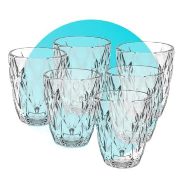 Imagem de Jogo 6 Copos Baixos Diamond 300ml Vidro Grosso Diamante Luxo