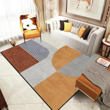 Imagem de Tapete geométrico laranja para sala de estar, decoração de casa, quarto, tapetes grandes, laváveis, antiderrapantes, para sala de estar, piso, porta (200x300 cm/flanela 2)