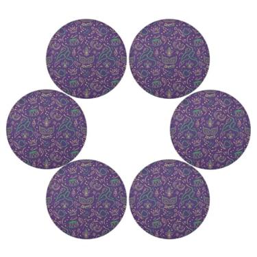 Imagem de Wassud Jogo americano conjunto de 6 tapetes redondos de carnaval para cozinha e jantar tapetes laváveis resistentes ao calor para decoração de mesa 39 cm