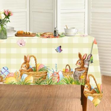 Imagem de Quimoy Toalha de mesa retangular de Páscoa 152 x 213 cm, linda toalha de mesa de coelho, coelhos, borboleta, coelhos, toalha de mesa xadrez para festa, banquete, piquenique, cozinha, jantar, decoração