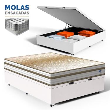 Imagem de Cama Box Baú com Colchão de Molas Ensacadas Double Face Pillow Euro Alfa Probel Casal 138cm