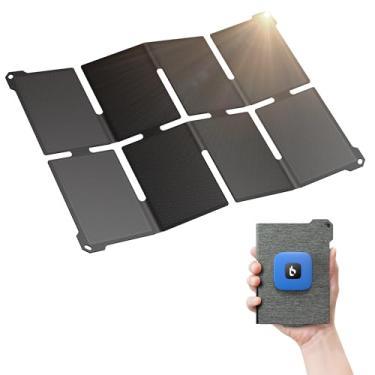 Imagem de [Tamanho de bolso] Carregador de painel solar portátil BigBlue de 20 W, carregador solar dobrável com portas USB-A e USB-C, painel solar à prova d'água IP68 para mochilão, compatível com celulares,
