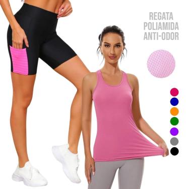 Imagem de Camiseta REGATA Dry MALHA FRIA POLIAMIDA + SHORT Leg Legging COM BOLSOS Conjunto Fitness 552-Feminino