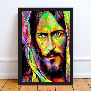 Imagem de Quadro Estilo Pintura Rosto Jesus 24X18 Com Vidro - Preta